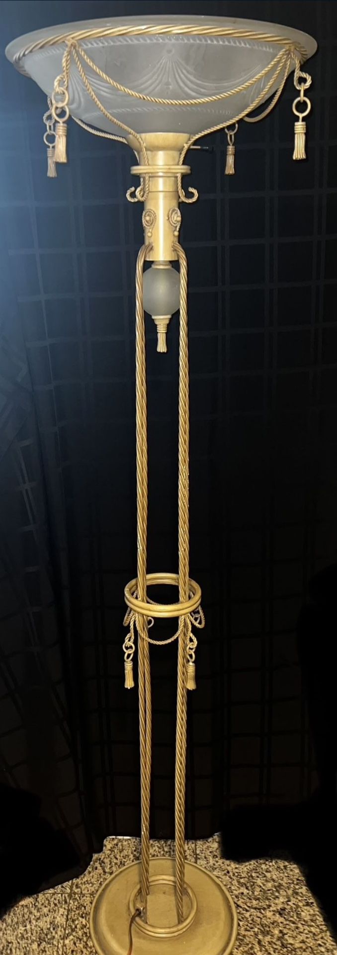 Neoclassical 6' Tall Torchiere Floor Lamp Frosted Etched Glass Shade