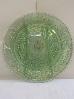 Vintage Tiarra Glass Green Chantilly Serving Platter