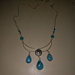 Turquoise  Bezel Set Pear Shape 925 Sterling Silver Necklace