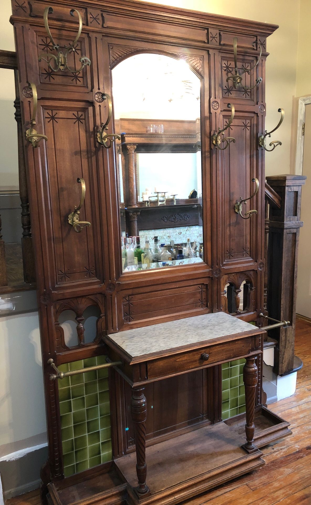 Antique Hall Tree, Coat and Umbrella Rack