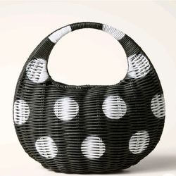 Kate Spade Target Polka Dot Wicker Crescent Bag Black White *