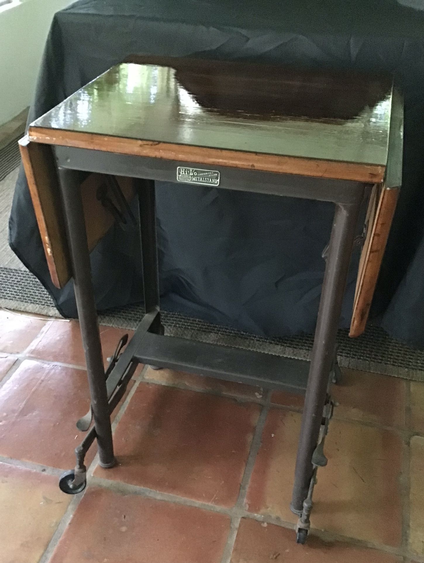 Vintage Mid Century Hi-Lo Typewriter Table w/Wood Drop leaf Top