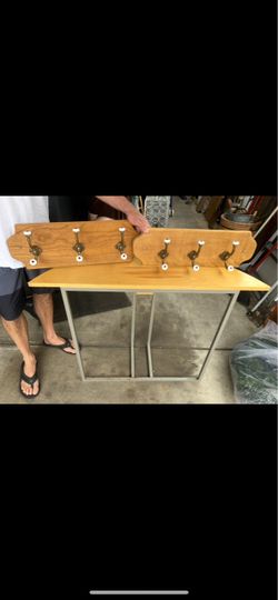 Wood Coat Rack with Metal Stand and Hooks