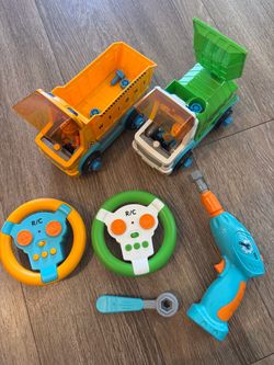 RC dump + trash truck with electric screwdriver toy set