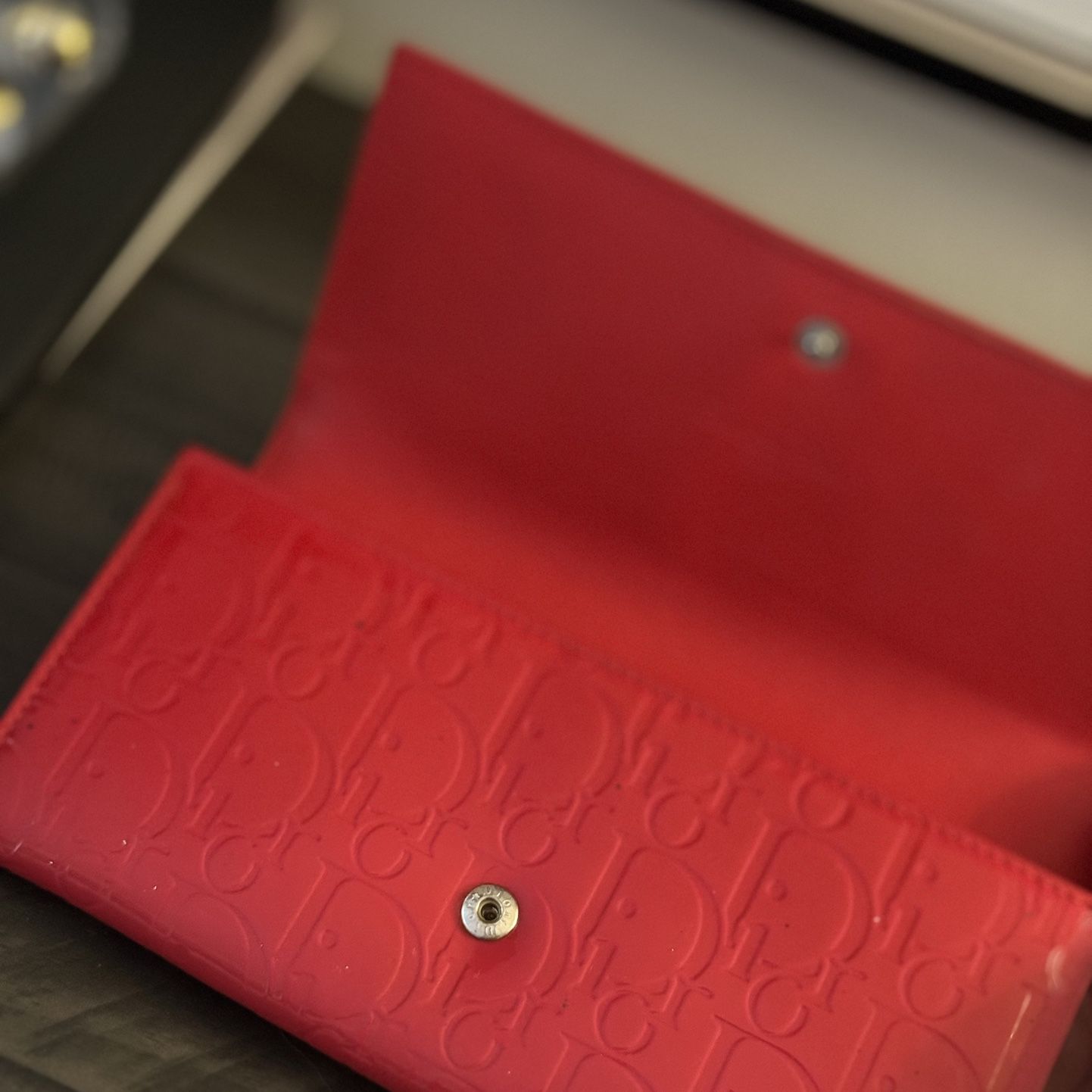 Long Red Patent Leather Dior Wallet