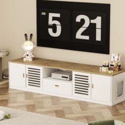 78.7" Entertainment Center Hidden Cat Litter Box Enclosure for 85" TV, Modern Wood TV Stand with Storage and Drawer - White