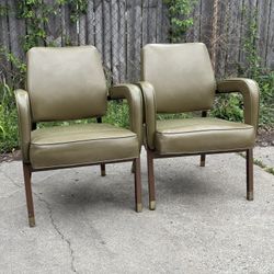 Pair of Vintage Olive Green Armchairs