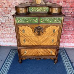 Antique Tall Dresser Solid Wood  Chest Of Drawers 