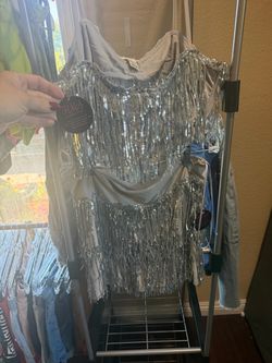 Brand new silver fringe short and top set