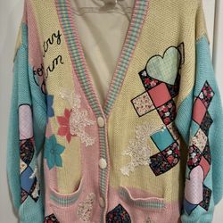 Absolutely No Jeans! Colorful Vintage 80s "Country Charm" Cardigan Knit Sweater