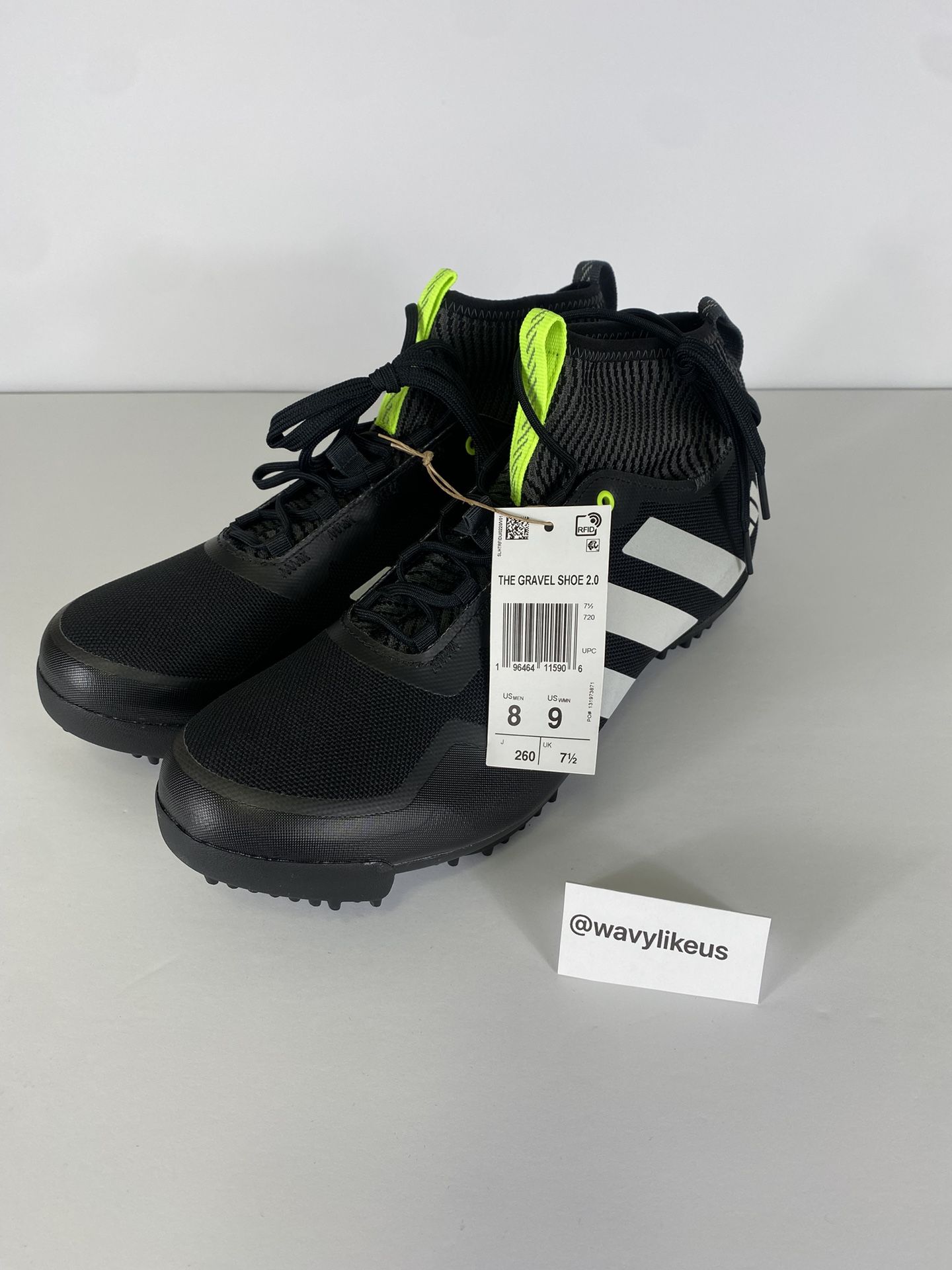 ADIDAS The Gravel 2.0 Cycling Shoes Black/White/Green Mens Size 8