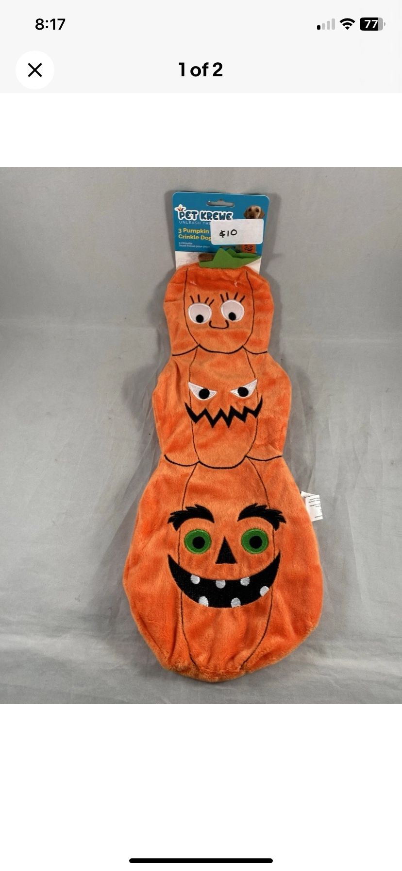 Pet Crew Dog, Crinkle, Toy, Pumpkin Halloween