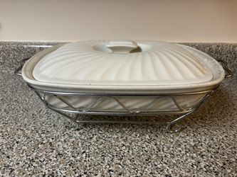 Covered Casserole Serving Dish With Metal Stand
