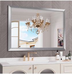 ONLY $75: Mirror for Wall 50x36 Inch, Brushed Nickel Metal Framed Anti-rust, HD Reflection, Tempered