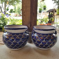 TALAVERA Blue Design Clay Pots, Planters. Plants. $45 Cada Una