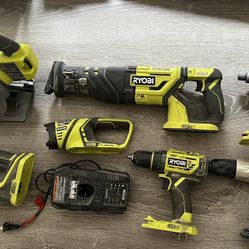 Ryobi Drill , Reciprocating Saw , Impact Driver , Vacuum, Charger, Battery Handsaw 