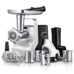 Electric Meat Grinder Heavy Duty - 5 in1 Meat Grinders for Home Use - 3000W Max Powerful - Sausage Stuffer with 3 Stainless Steel Grinding Plates - Si