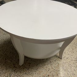Round White Coffee table 30”W with shelf