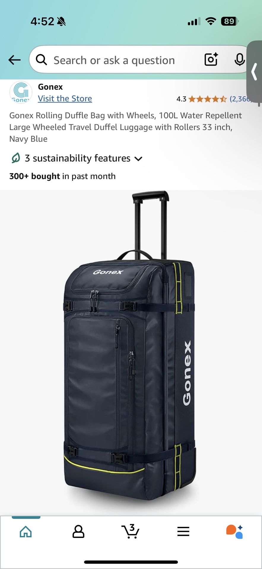 Gonex Rolling Duffle Bag with Wheels