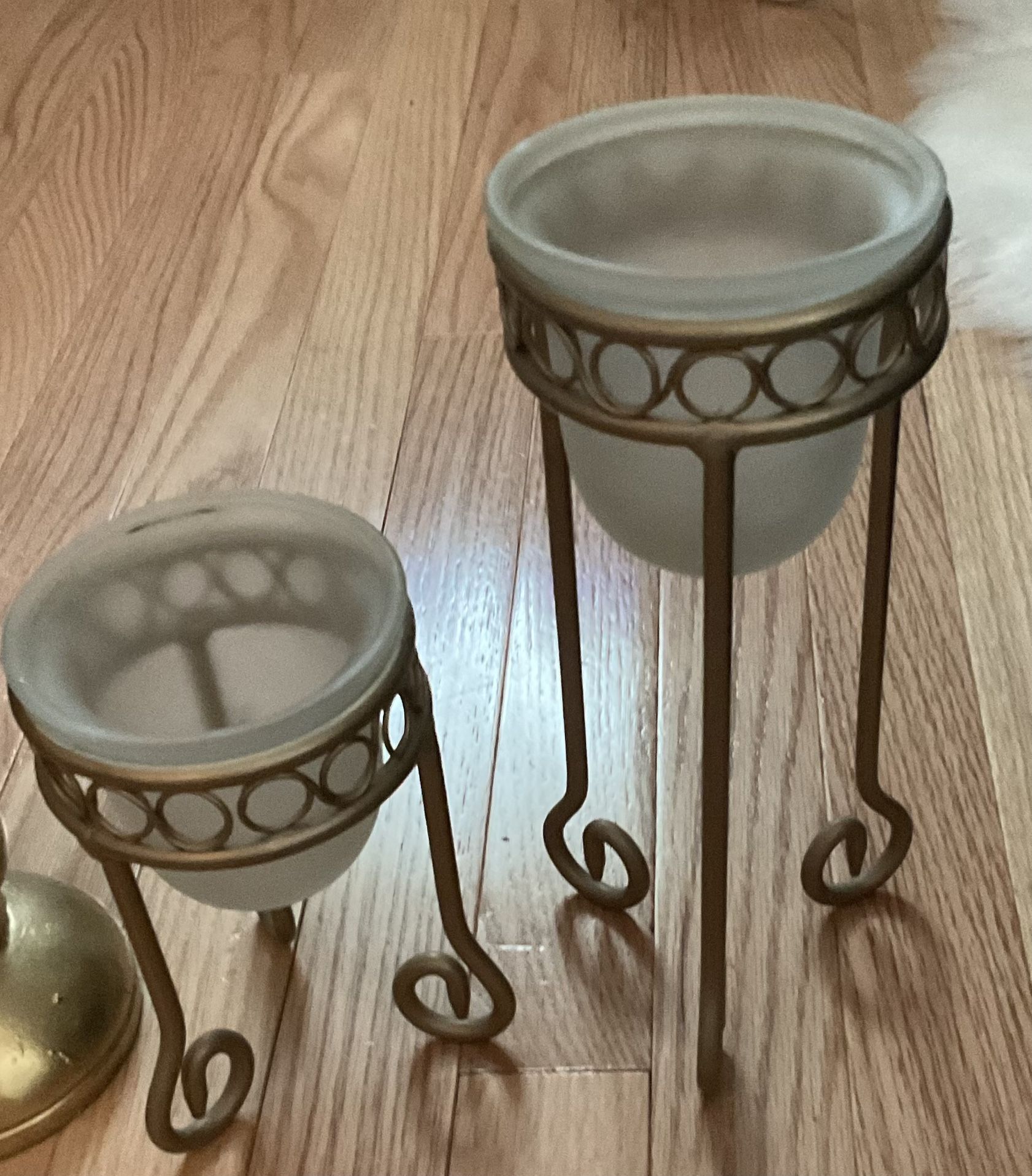 Set Of 2 Metal/Glass Candle Holders