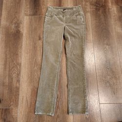 Women' Jag Jeans size 4 pull-on straight-leg corduroy pants in an olive/taupe green shade, stretch, great condition