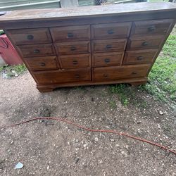 old wood dresser its 38 inches tall 66 inches long and 18 inches deep