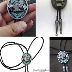 New turquoise color falcon Eagle Bird leather Bolo Tie Western Men Women SHIPPING AVAILABLE 