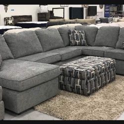 Malibu Gray Cozy Couch Sectional and Storage Ottoman👍 In Stock✅ Big Sale 👈