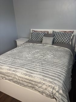 Queen Bed With Mattress & Nightstand
