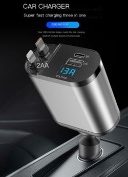 2-1 car charger with retractable cords