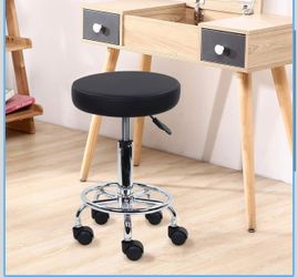KKTONER PU Leather Round Rolling Stool with Foot Rest Swivel Height Adjustment Spa Drafting Salon Tattoo Work Office Massage Stools Task Chair Small (