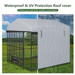 Brand New In Box! Large Outdoor Covered Galvanized Dog Kennel Heavy Duty, Galvanized Metal, 4 Sided CoverTarp Swivel Feeding Door & bowls Jaula /coral
