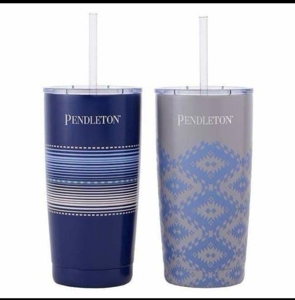 Pandetlon Patterned 20 Oz Stainless Steel Hot/Cold 2 Tumbler Set With 4 Straws