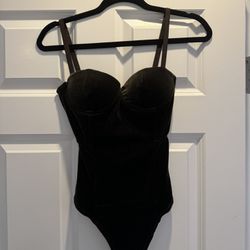 Brown Velvet Bodysuit With Cup Support And Adjustable Straps Size S Like New 