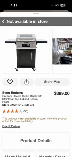 Even Embers Outdoor Electric Grill in Black with Stainless Steel Lid and Control Panel