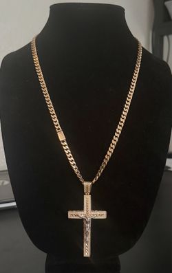 14k solid Jesus cross pendant & 10k solid Cuban link