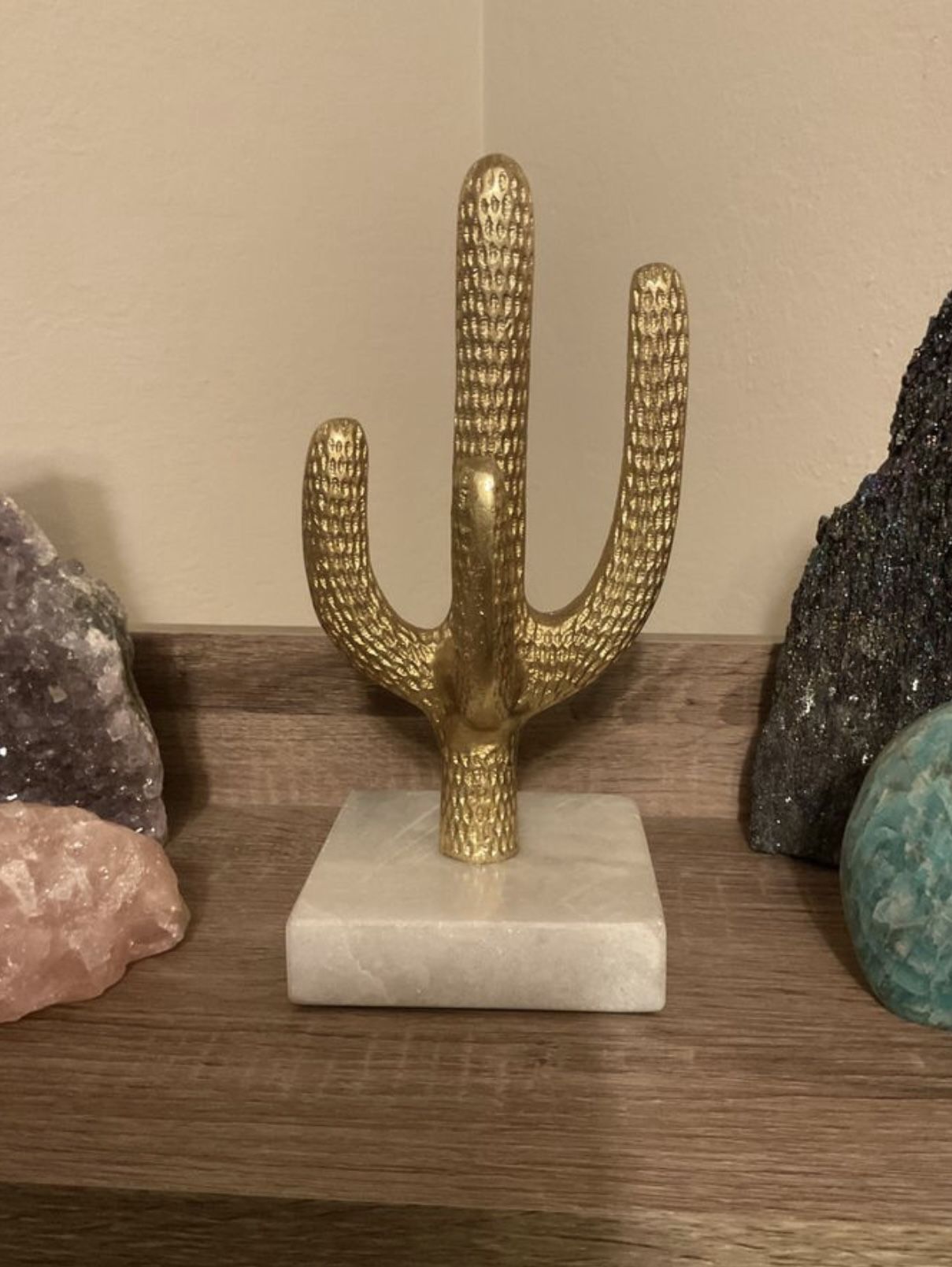 Gold Cactus On Marble Stand