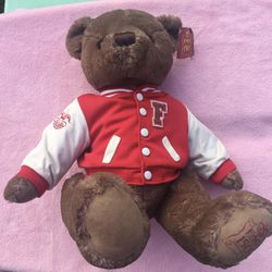 FAO Schwarz Plush Bear Wearing Varsity Jacket 150th Anniversary Teddy 13" Tall
