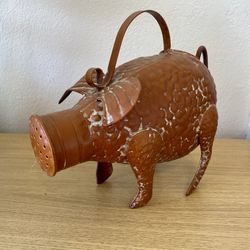 VTG Pig Watering Can Hammered Metal Folk Art Farmhouse Decor Houseplants Garden