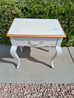 French Provincial White Side Table with Drawer