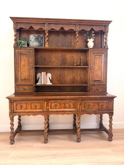Vintage Henredon Oak Welsh Dresser / Pewter Cupboard Hutch