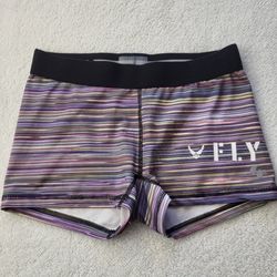 Soffe Fly Compression Shorts Purple Hued Stripes Women's Size Small