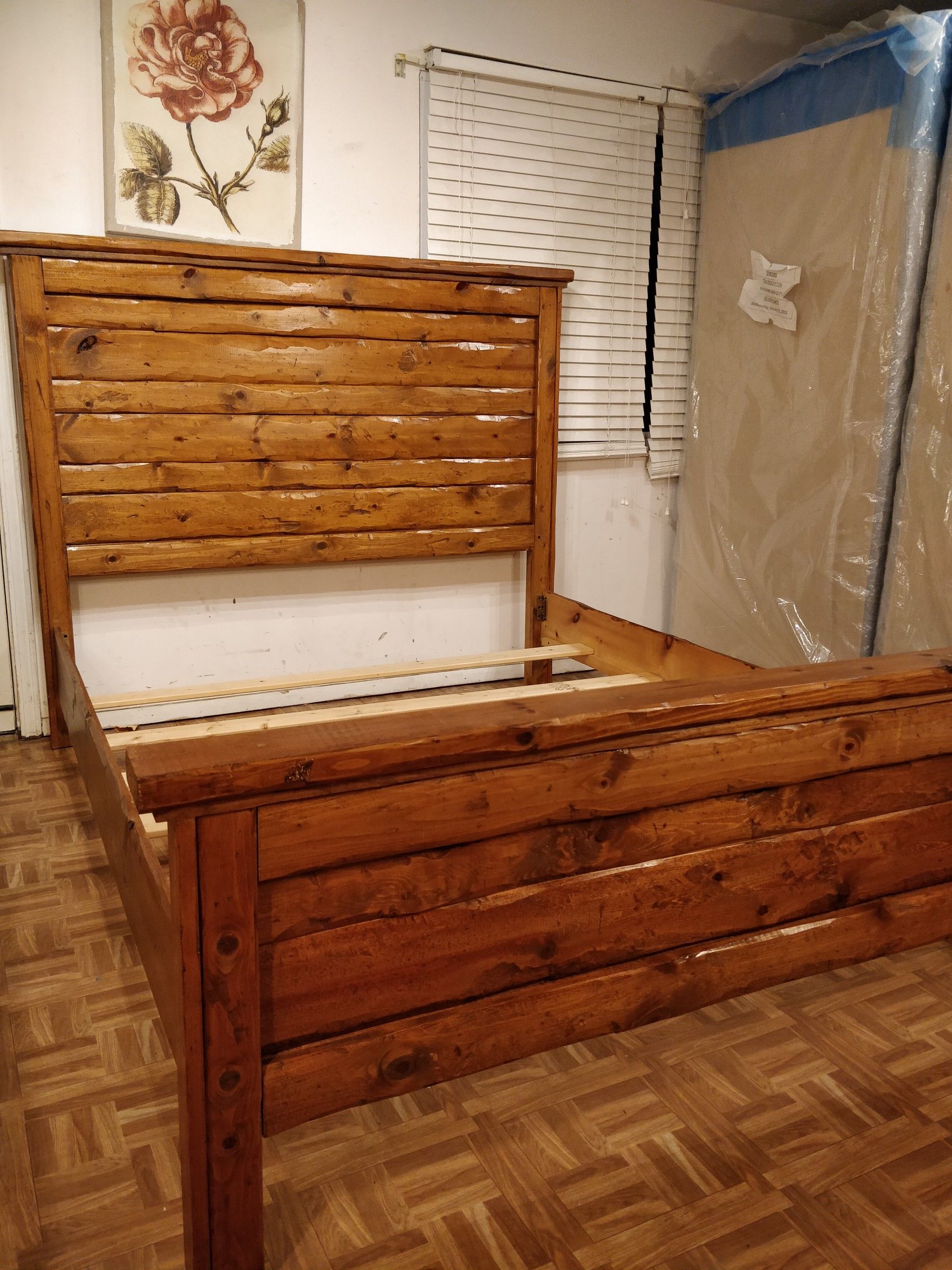 Piece of art solid wood queen size bed frame in great condition. Headboard L68"*H58"