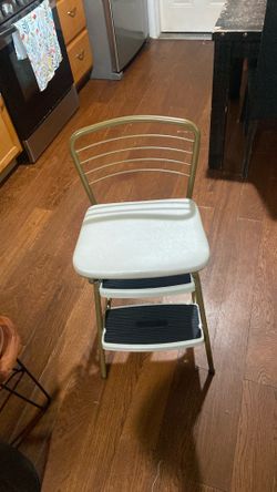 COSCO Stylaire Retro Chair + Step Stool with Flip-Up Seat , Gold & Cream