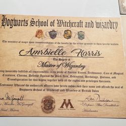 Harry Potter Hogwarts Graduation Certificate 