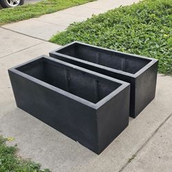 Pair Black Rectangle Large Planters  Modern Planting Box Fiberglass Flower Pot 15.5High x 16 Wide x 39 Long