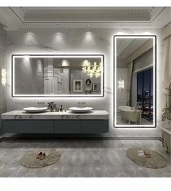 Apmir 77 in. W x 36 in. H Rectangular Framed UL Certified Front & Back LED Anti-Fog Tempered Glass Wall Bathroom Vanity Mirror