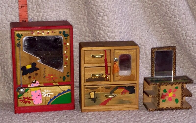 Vintage Hand Painted Japanese Dollhouse Jewelry Furniture 3 Pieces