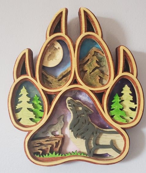 handmade wooden layered wolf