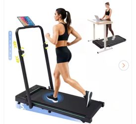Walking Pad Treadmill w/Adjustable-Height Handlebar 3HP Quiet Foldable Under-Desk Treadmill 350 lbs. Portable Treadmill